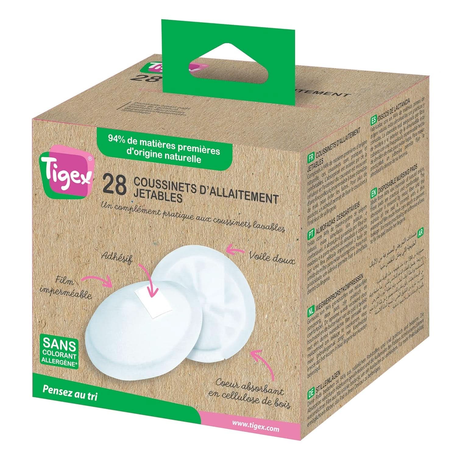 Coussinets d'allaitement jetables | 94% de matières premières d'origine naturelle | Avec sac en coton biologique | 28 tampons Accessoires Alimentation et Allaitement Bebe Naty Shop