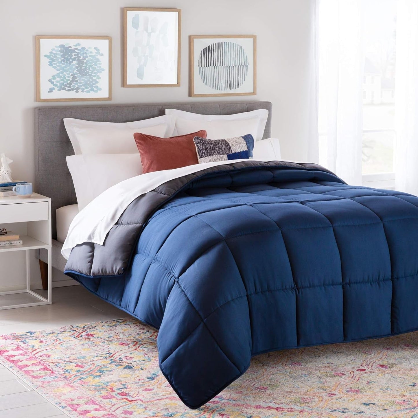 Couette toutes saisons Linenspa - couette simple microfibre 10,5 Tog - Oeko-Tex, couette alternative avec duvet, blanc Couettes et couettes Naty Shop Bleu marine/graphite Lit double