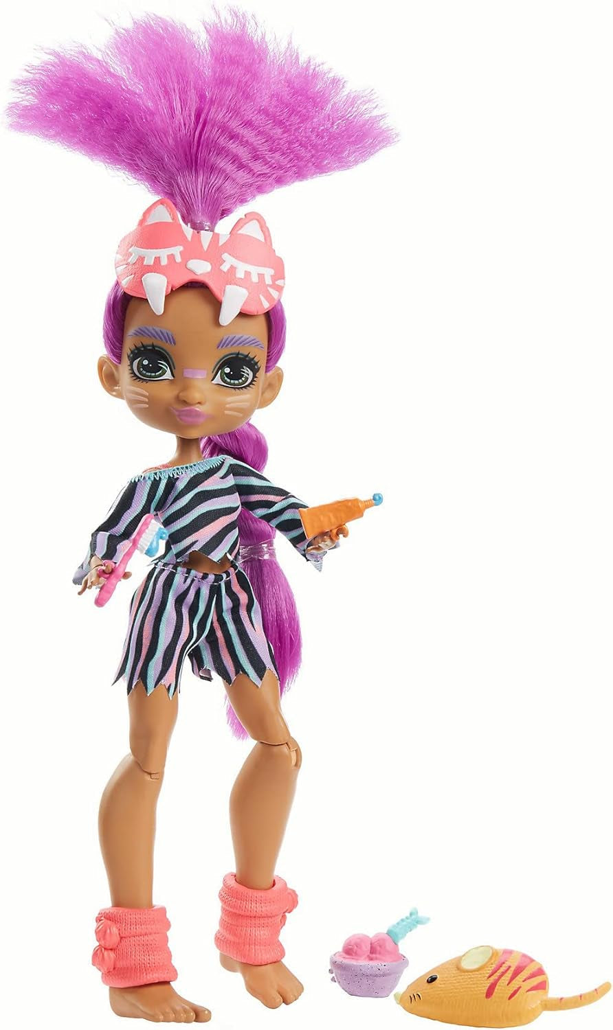 Cave Club GTH02 - Poupée amusante Roaralai Pyjama Party, poupée articulée avec cheveux violets et accessoires, cadeau pour enfants de 4 ans et plus, multicolore