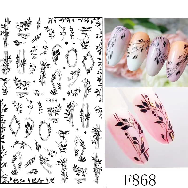 JMEOWIO Nagelsticker Blumen 10 Blatt Nagelaufkleber Selbstklebend Noir Blanc Fleur Nail Art Autocollant Décoration Nageldesign Zubehör