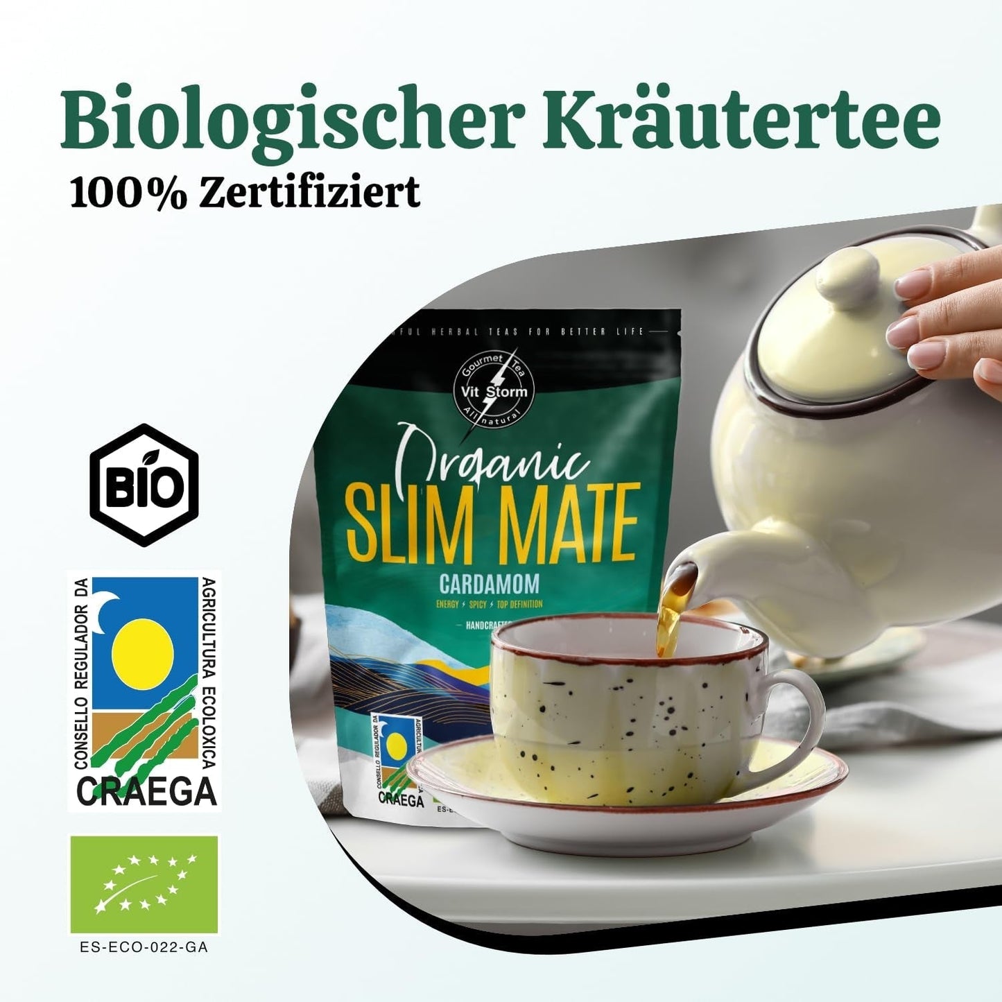 VITSTORM® Slim Tea Cardamome – Thé BIO Yerba Mate – Thé détox et diurétique – 100G