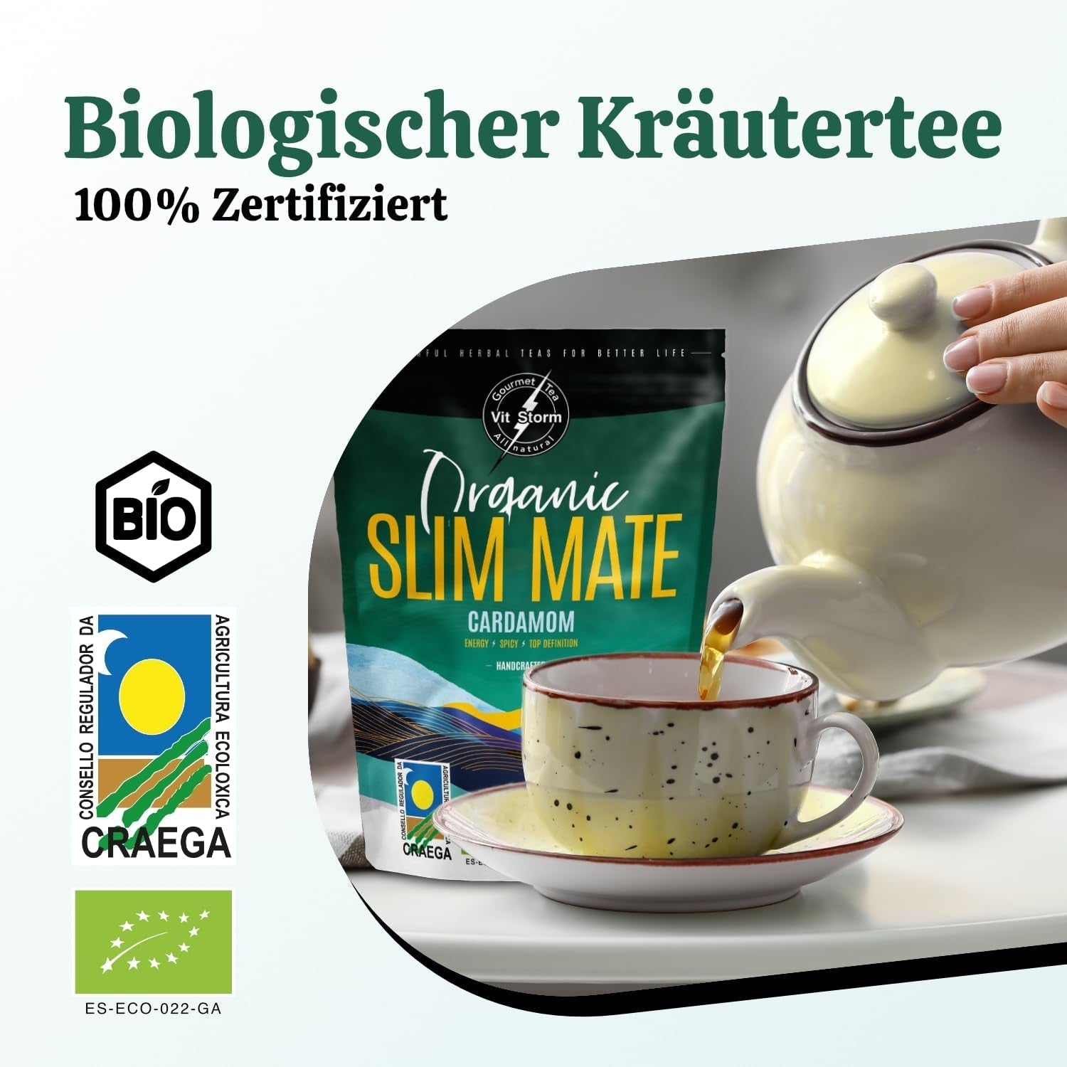 VITSTORM® Slim Tea Cardamome – Thé BIO Yerba Mate – Thé détox et diurétique – 100G