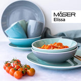 MÄSER 931844 Elissa - Service de table moderne pour 6 personnes, bleu avec bord blanc, ensemble combiné de 24 pièces, céramique
