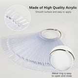 300 bâtonnets d'ongles transparents, dessins d'ongles en forme d'éventail, pointes d'affichage couleur avec 6 anneaux métalliques, plaque d'ongles artificiels pour salon de manucure et pratique du vernis gel pour débutants
