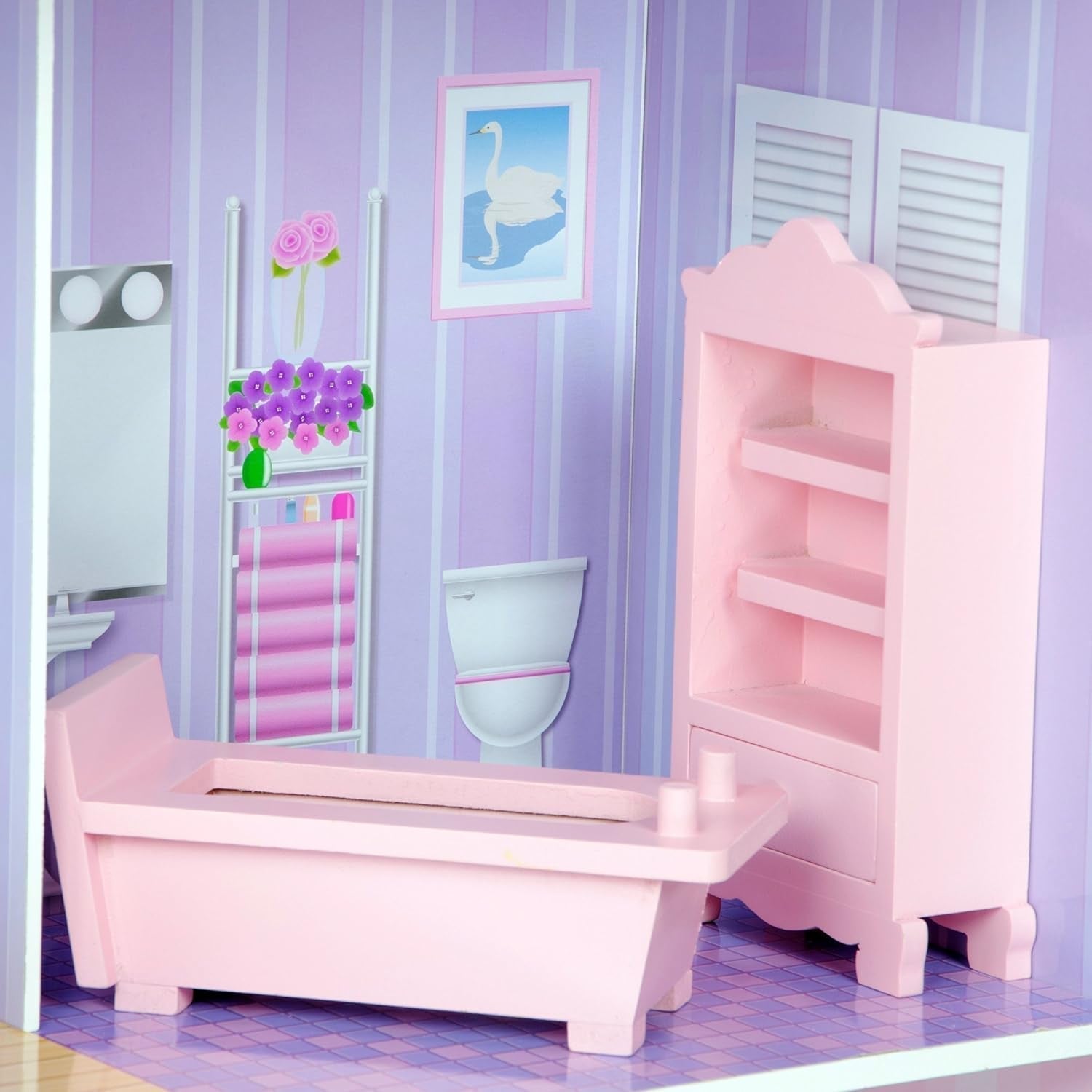 Maison de poupée géante Olivia's Small World, grande maison de poupée en bois avec meubles et accessoires, maison de poupée à 3 étages pour enfants, maison de poupée pour poupées de 12", 3 ans + Naty Shop Dollhouses
