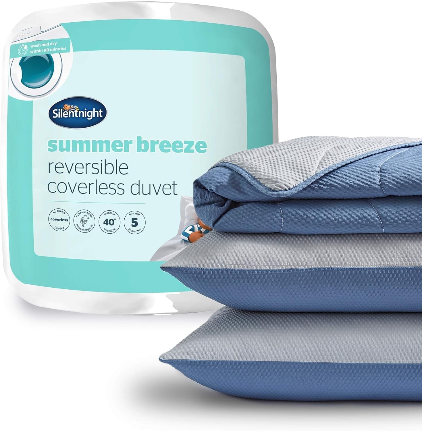 Silentnight Summer Breeze Couette pour lit simple, 2,5 Tog, Couette d'été légère, idéale pour les nuits chaudes et les chambres chaudes, hypoallergénique et lavable en machine, lit simple, 200 x 135 cm Couettes et couettes Naty Shop No Cover Gris/Bleu Lit double