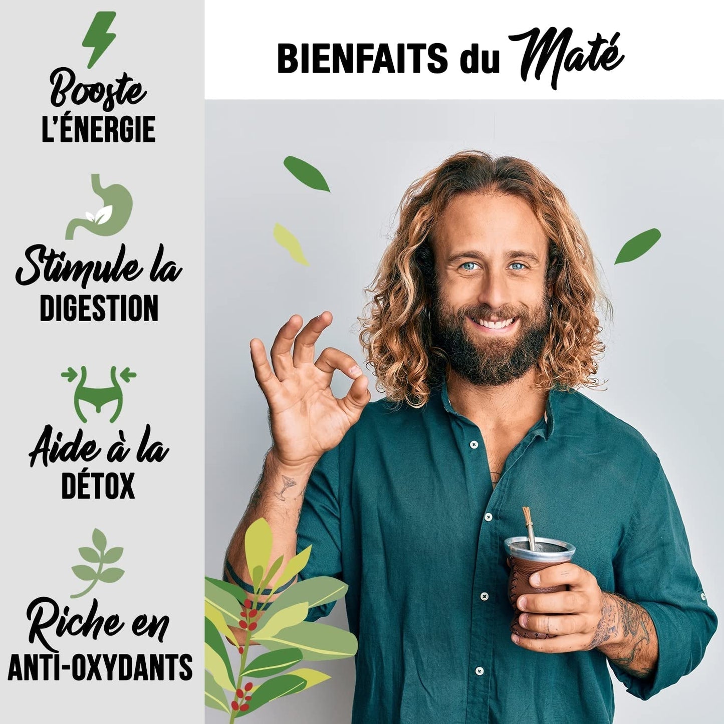 ORIGEENS BIO YERBA MATE TEA 200G - L'Original I Yerba Mate Bio non torréfié, sans feuilles, sans tiges, sans poussière et sans miettes I Boisson énergisante et détoxifiante