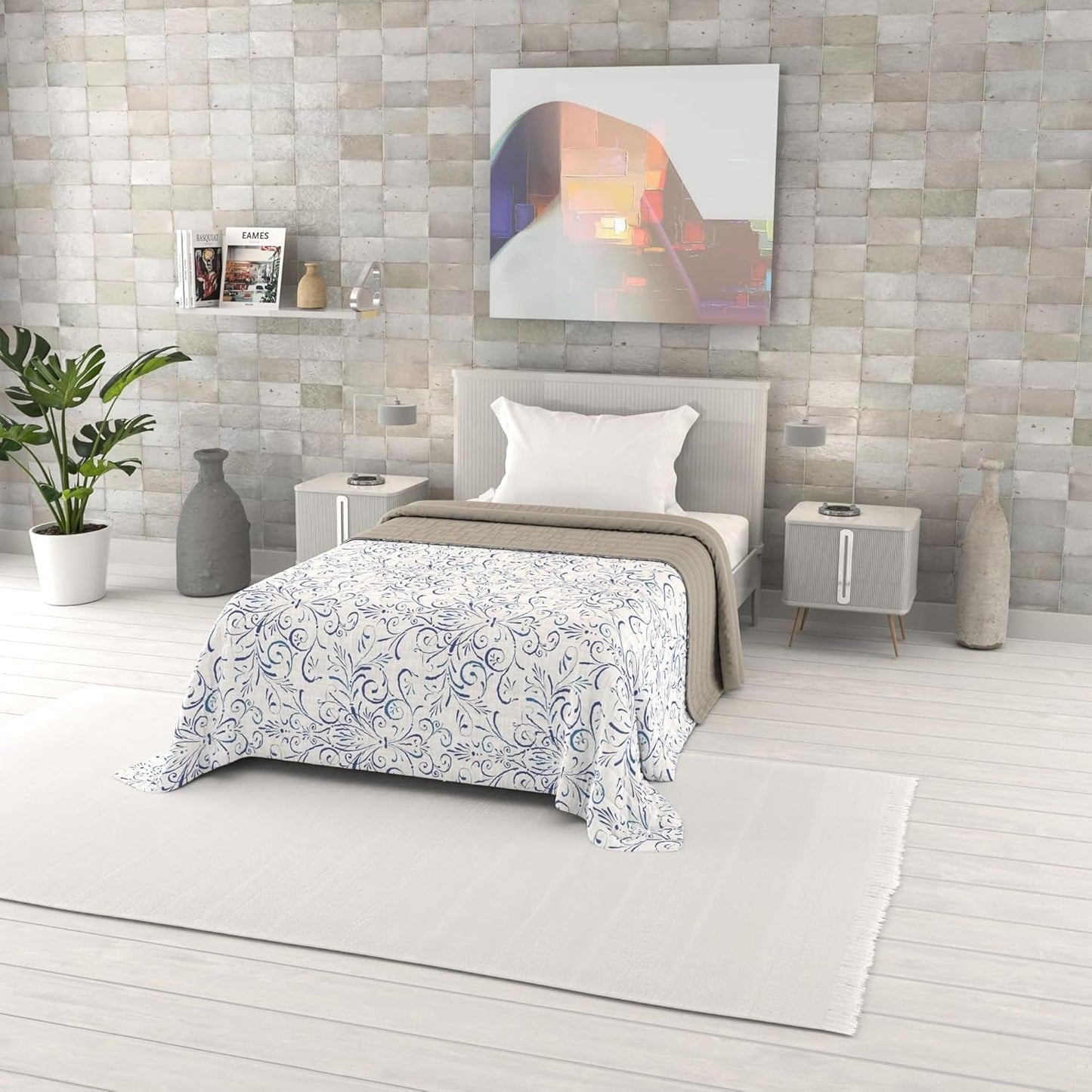 Couette d'été imprimée fantaisie, rembourrage en polyester, pétales, 260 x 270 cm.