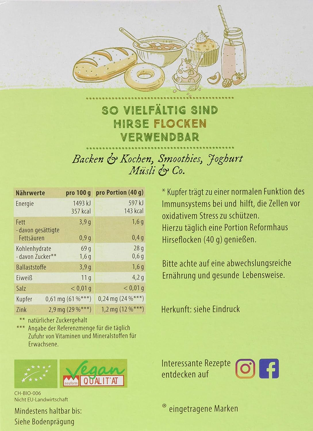 Hirse-Flocken Bio, Pack 6Er (6 X 400 G) Céréales Naty Shop