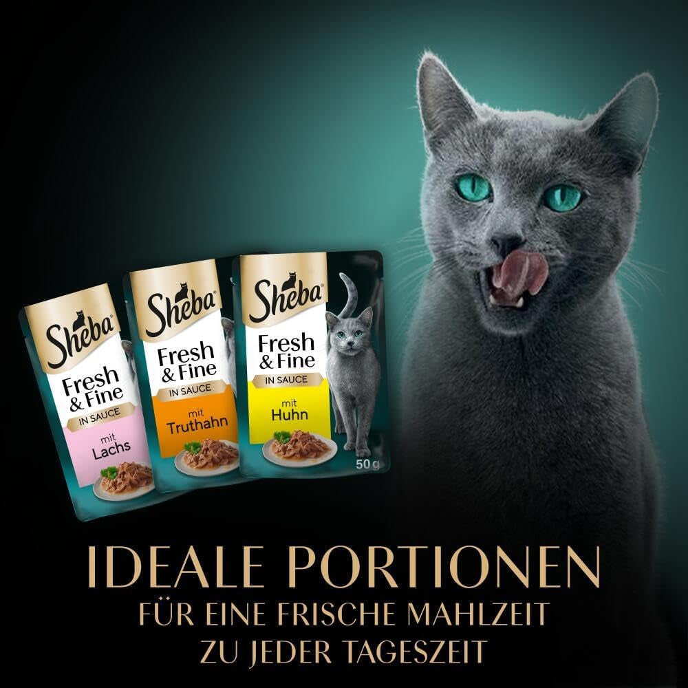 Sheba Portion Pouches Nourriture humide pour chats, multipack Fresh & Fine en sauce avec poulet et saumon MSC, 6x6x50g - Repas fins pour chats en sauce