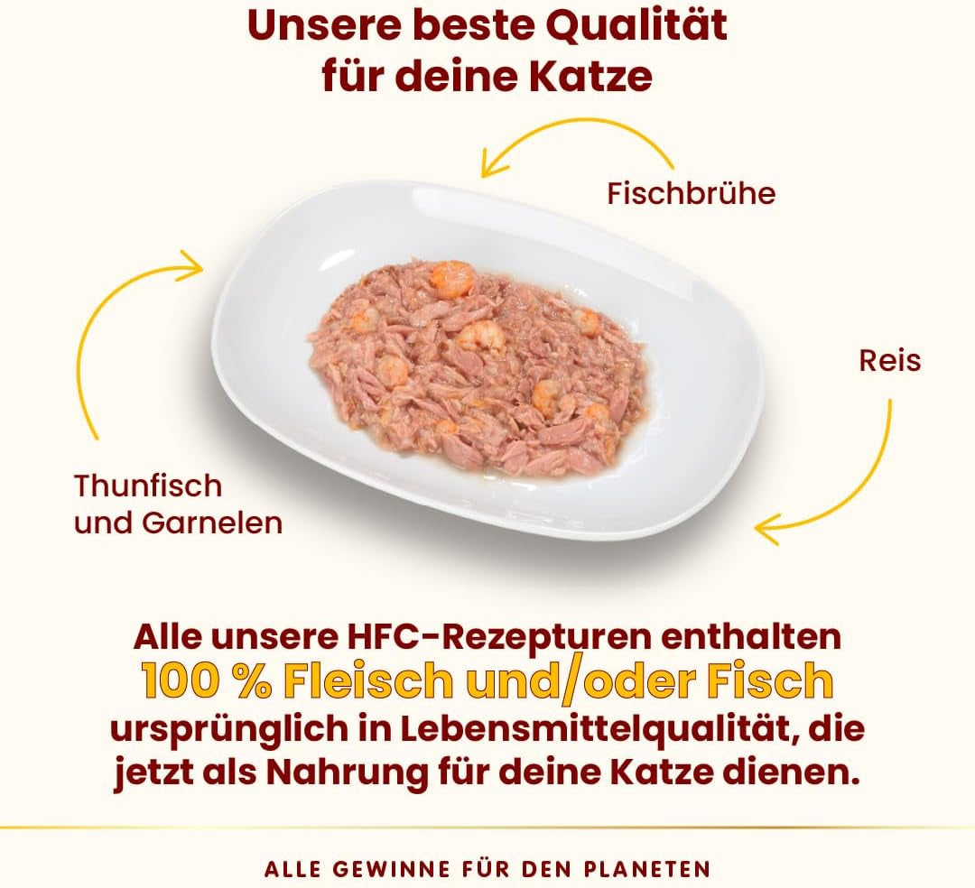 Almo Nature HFC Nourriture humide naturelle pour chat – Thon et crevettes, paquet de 24 (24 x 70 g)