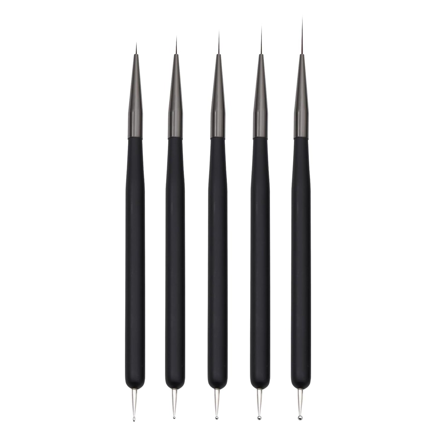 Pinceaux à ongles, 5 pièces, pinceaux à ongles, outils d'atelier punk, ensemble de pinceaux de conception malkunst pour linge de maison, détails de deux, tailles de peinture fines 7/9/11/15/22 mm, noir