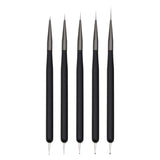Pinceaux à ongles, 5 pièces, pinceaux à ongles, outils d'atelier punk, ensemble de pinceaux de conception malkunst pour linge de maison, détails de deux, tailles de peinture fines 7/9/11/15/22 mm, noir