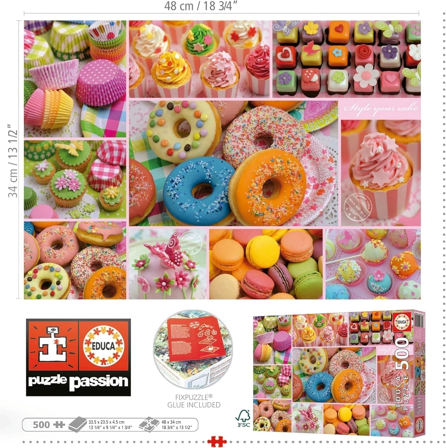 Educa - Puzzle de 500 pièces pour adultes | Collage de bonbons. Dimensions : 48 X 34 cm. Comprend de la colle pour puzzle Fixpuzzle. Depuis 11 ans (19904) Puzzle Naty Shop