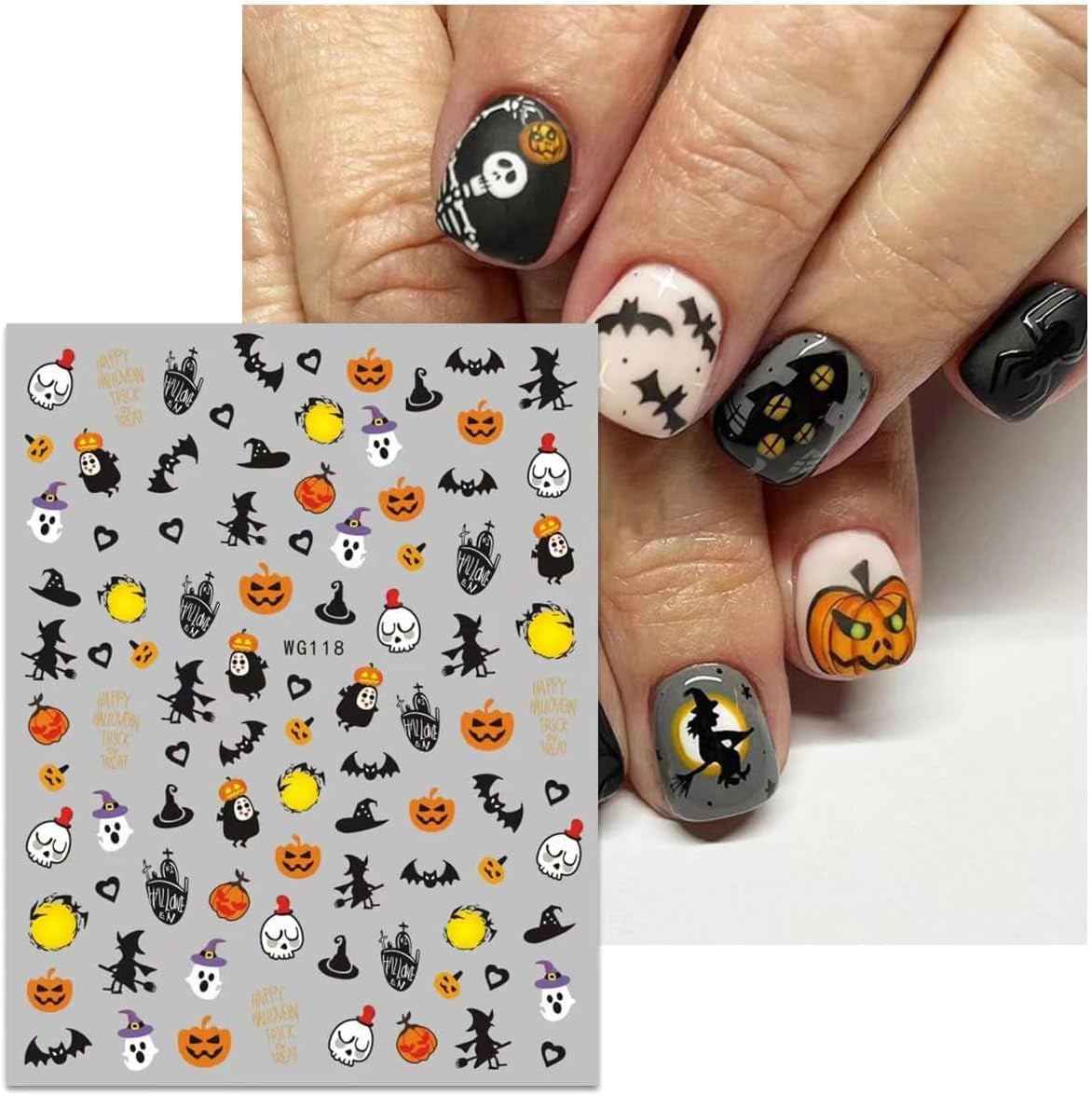 JMEOWIO Autocollant pour ongles Halloween 8 feuilles pour nail art
