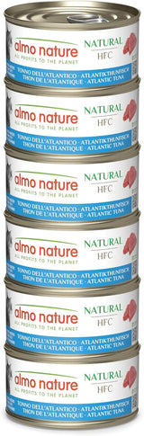 Almo Nature HFC Natural - Nourriture humide pour chat adulte - Thon de l'Atlantique - Qualité humaine, Sans gluten et Monoprotéinée - 6 x 70g