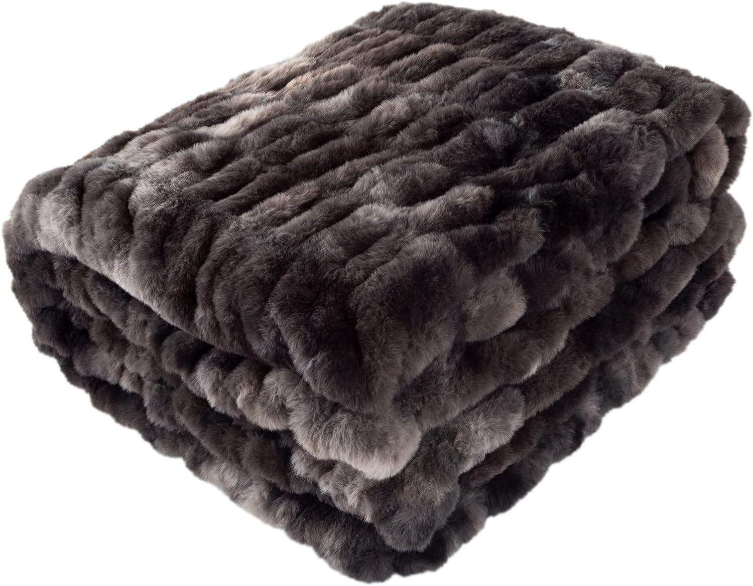Lavish Home Couverture surdimensionnée en fausse fourrure Gerüschte, 152,4 x 203,2 cm, fausse fourrure jacquard, jeté queen size pour lits et canapés, gris Lavish Home lits et couvertures noir