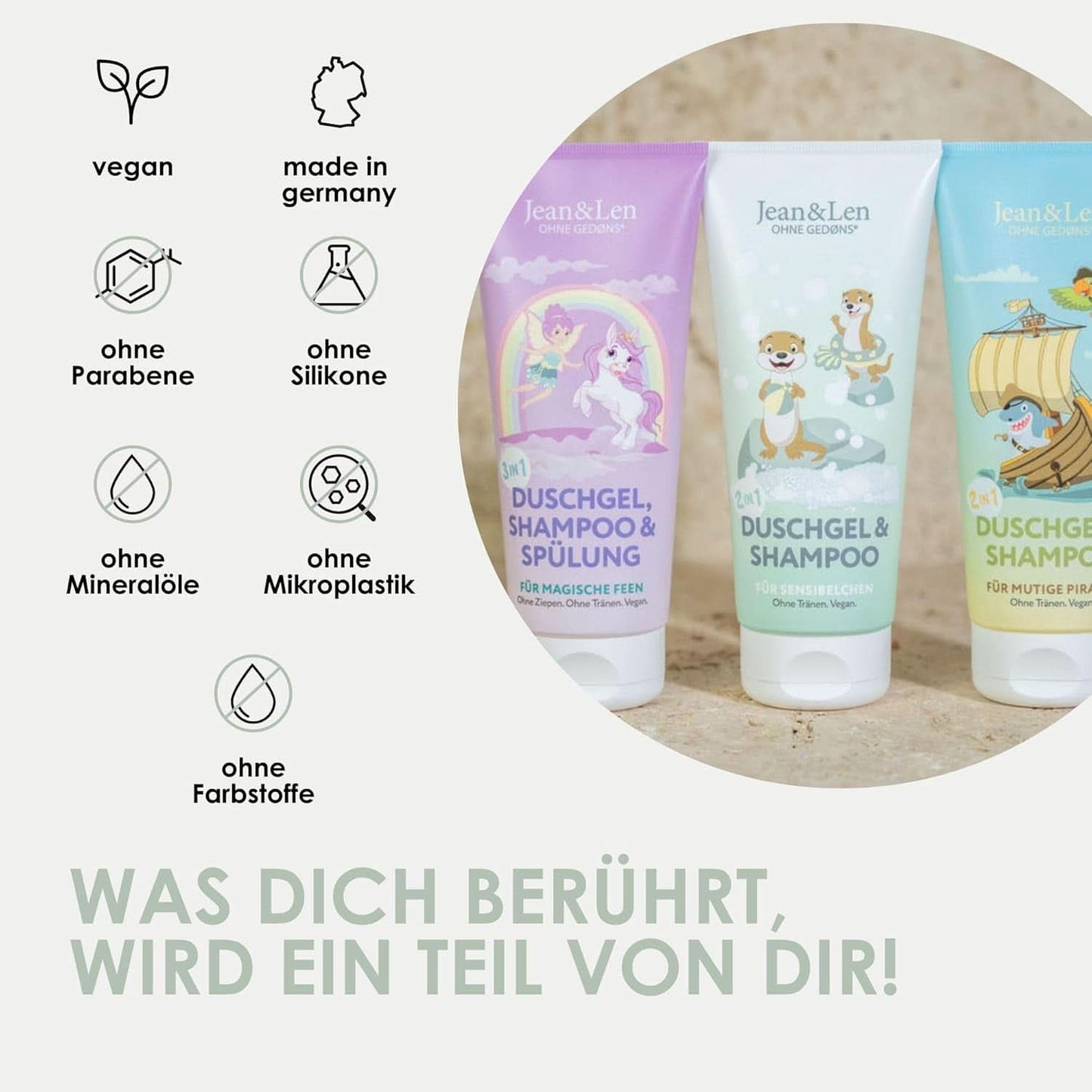 Jean & Len 2 en 1, Gel douche et shampoing pour enfants sensibles, 200 ml Douche et bain Naty Shop