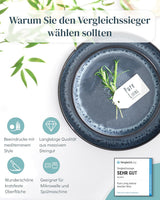Service de vaisselle 18 pièces en grès céramique pour 6 personnes, design Ibiza, GAGNANT DU TEST. Un magnifique ensemble de vaisselle méditerranéenne en grès céramique comprenant des bols et des assiettes. Service de table Pure Living en bleu fumé.