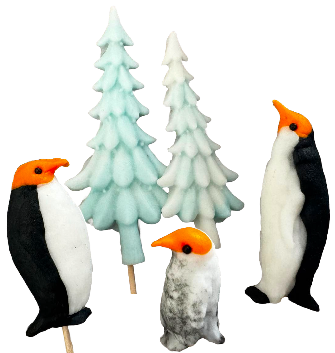 Lot de 5 décorations comestibles en pâte à sucre, Noël, pingouins et sapins Décorations en pâte à sucre Naty Shop