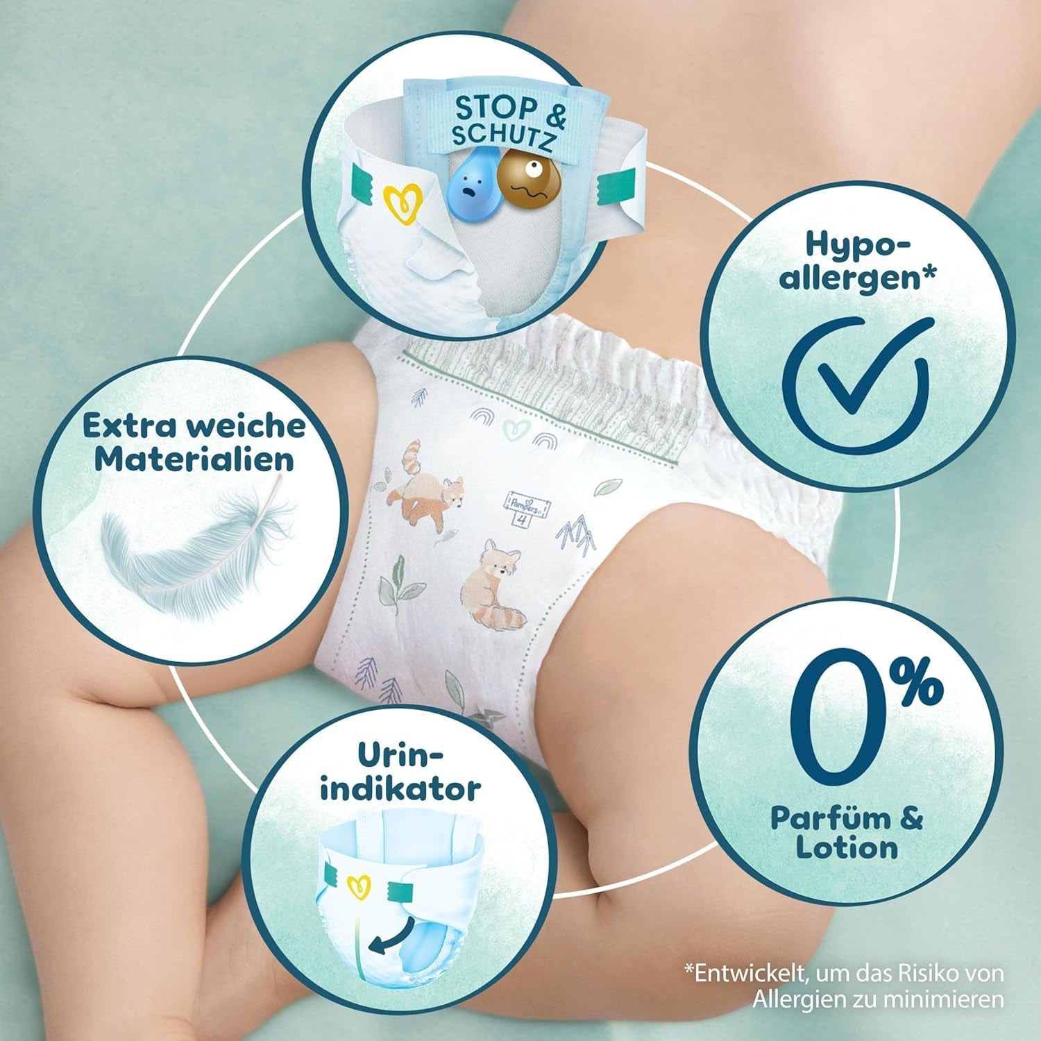 Couches Pampers Harmony taille 2, 204 couches, 4kg-8kg, protection douce de la peau avec protection 100% Pampers