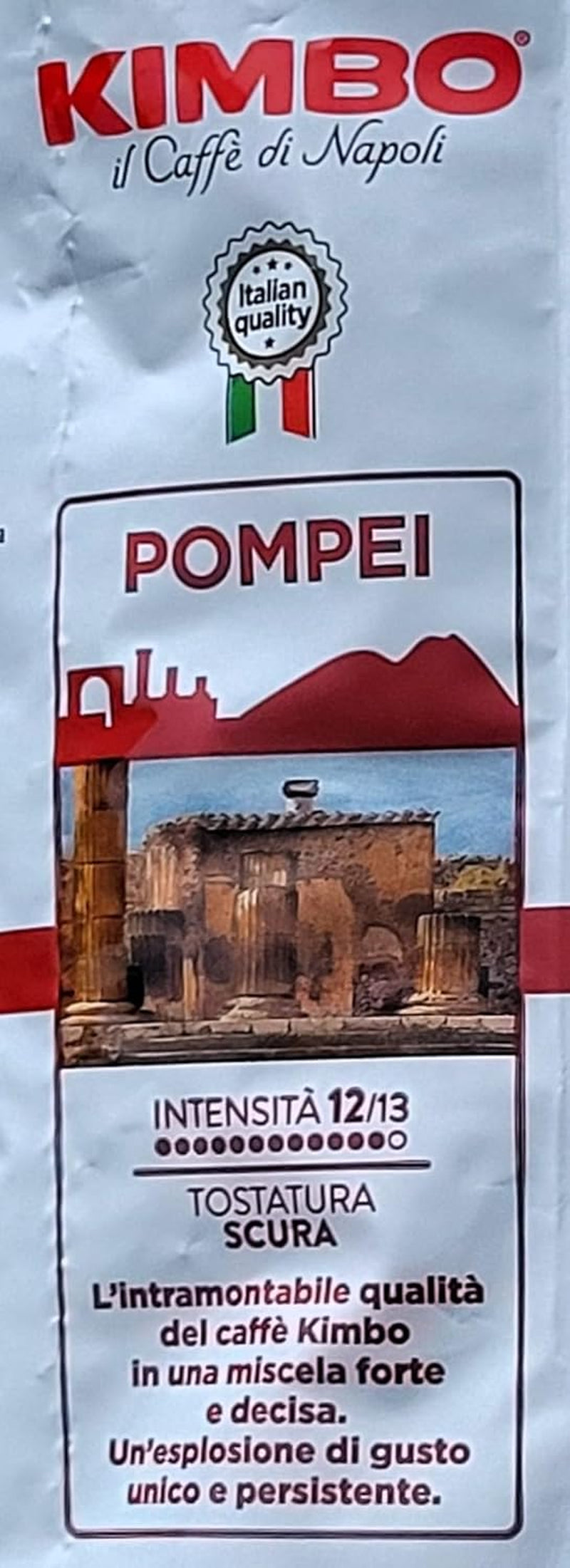 Café en grains Pompei entier, torréfaction intense, sac de 1 kg