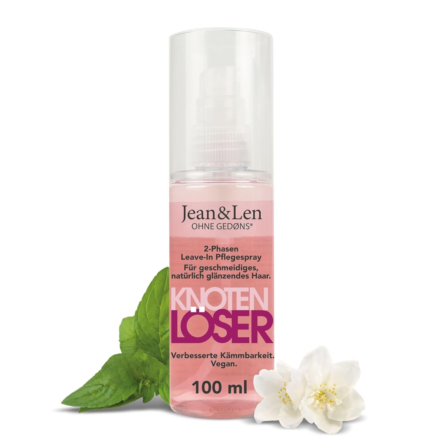 Spray revitalisant sans rinçage 2 phases Jean & Len Knot Remover, adapté à tous les types de cheveux, démêle les cheveux et améliore la peignabilité, parfum frais, démêlant, sans silicone ni paraben, végétalien, 100 ml Naty Shop produits démêlants pour cheveux 100 ml (1 paquet)