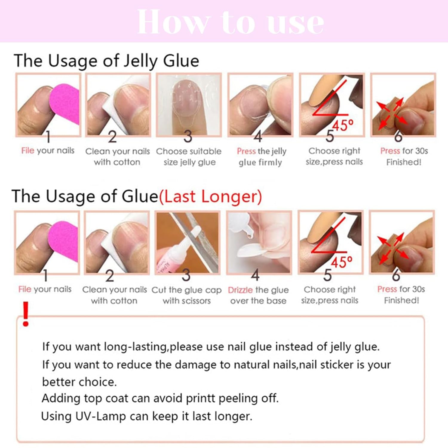 Faux ongles à pointe française carrée courte, 24 pièces, Design cœur blanc, ongles noirs en acrylique, couverture complète