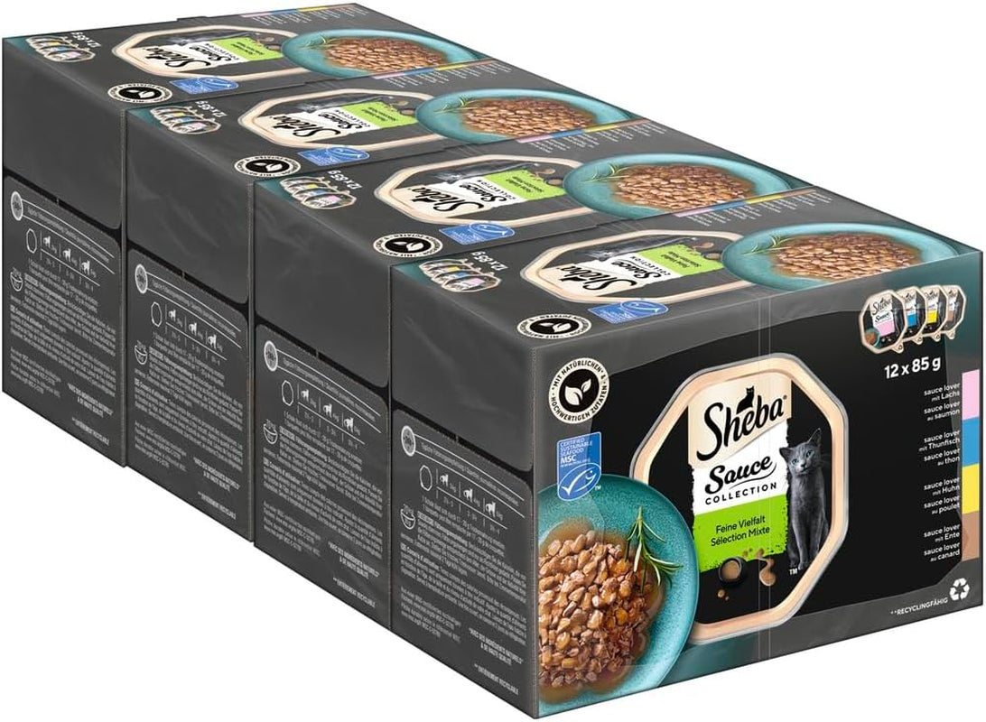 Plateau de collecte de sauce Sheba Multipack, variété fine MSC, 4x12x85g