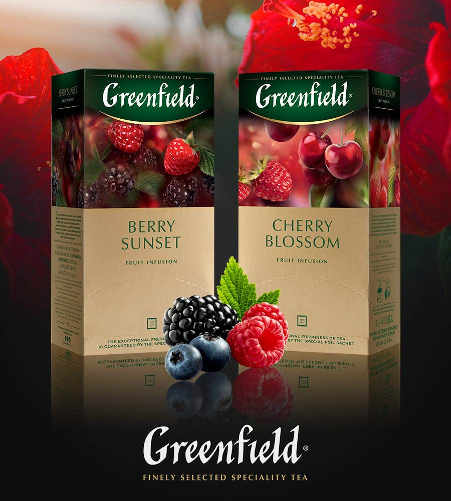 Greenfield Cherry Blossom, Hibiscus, Rose musquée, Pomme, Framboise, Mûre, Sachets de thé (2G X 25), 50G