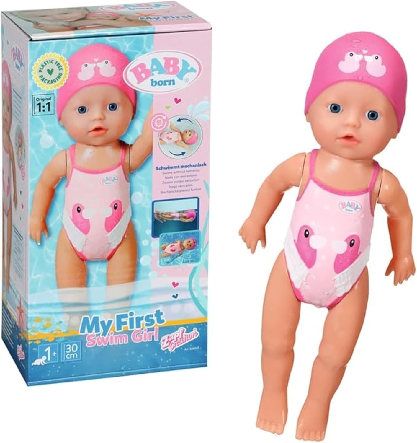 BABY Born My First Swimmer Girl - Poupée 30 cm - Poupée de bain avec mécanisme pivotant, étanche - Fonctionne sans piles - Convient aux enfants de 1 an et plus