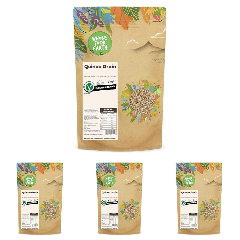 Grains de quinoa Wholefood Earth - sans OGM - naturels - végétaliens - sans produits laitiers - sans sucre ajouté - 3 kg