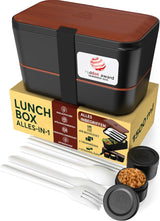 Boîte à lunch Umami pour adultes, boîte à bento empilable avec 4 couverts et compartiments, boîte à lunch adulte, récipient à salade à emporter, boîte à lunch pique-nique/bureau, gris anthracite, 1500 ml Boîtes de conservation des aliments Naty Shop Sapele Noir L - 1500 ml empilables les unes dans les autres