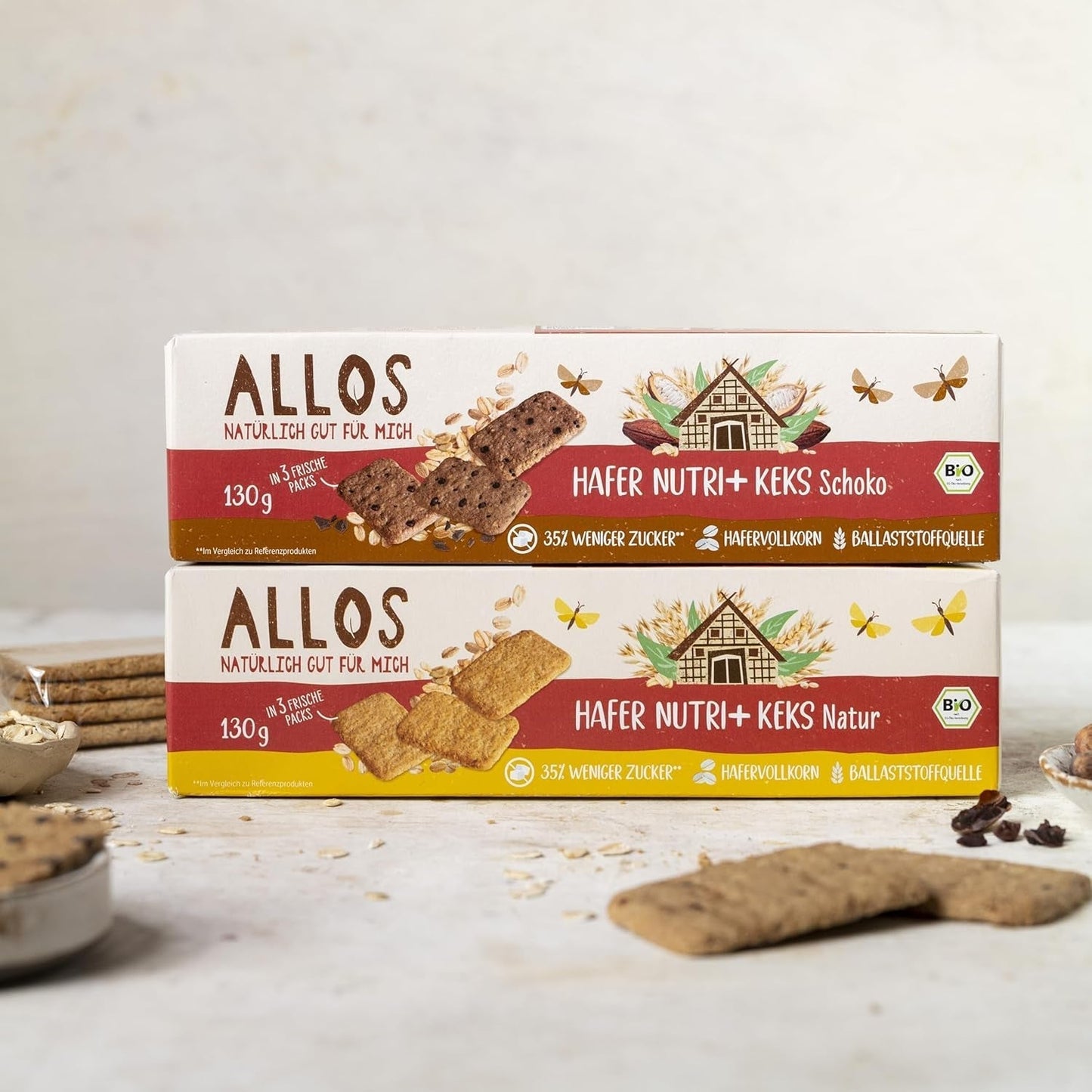 Biscuits à l'avoine et au chocolat bio Allos | Biscuit croquant au chocolat et à l'avoine entière | Sucrer au miel 6 x 130g