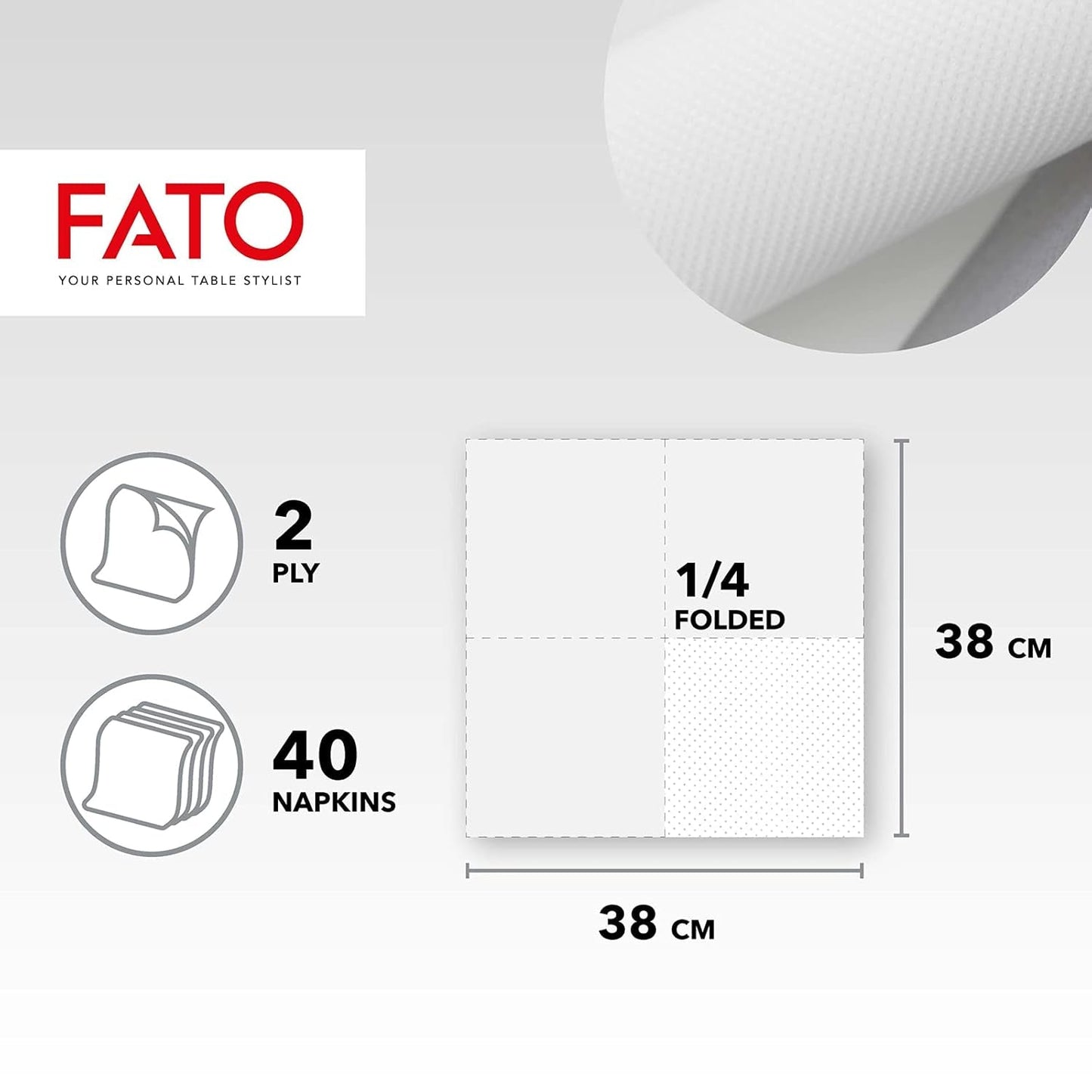 , Serviettes en papier jetables douces et délicates, paquet de 40 serviettes taille 38 x 38 pliées en 4 2 couches de couleur blanche, papier 100 % pure cellulose, certificats FSC (lot de 3)