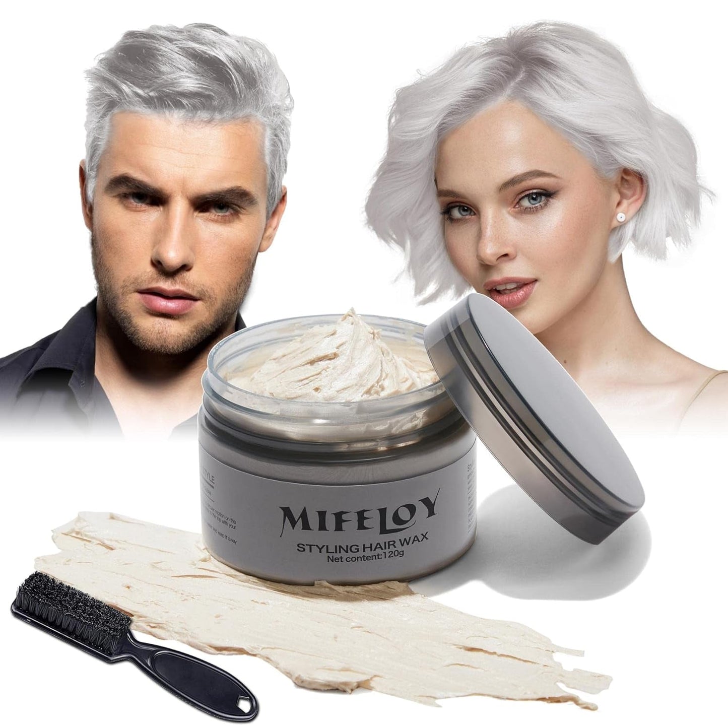 Teinte de cheveux violette 4,23 oz, coloration temporaire avec pinceaux, cire de coiffure pour hommes et femmes, crème capillaire instantanée, pommade de coiffure naturelle, bricolage cosplay Halloween, cire pour cheveux, teinture pour cheveux Naty Shop blanc
