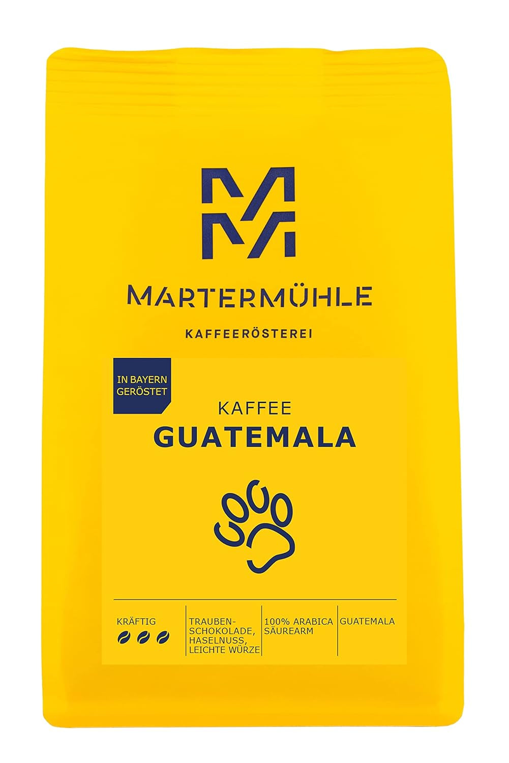 Café en grains Martermühle Guatemala 1kg fort | Arabe | Saveurs : Noisettes, Épices légères, Chocolat aux raisins | Grains de café entiers légèrement torréfiés, faible acidité
