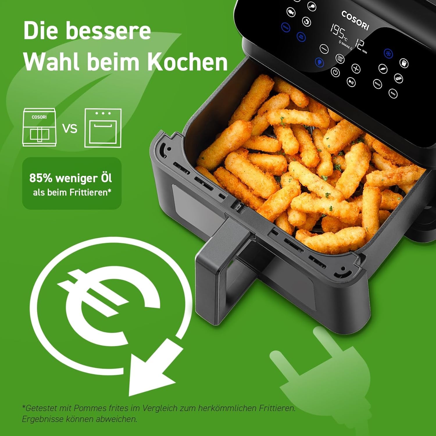 COSORI Friteuse à air chaud Airfryer, Friteuse à air 12 en 1 XXL 6,2 L, Friteuse à air chaud avec fenêtre de visualisation et rappel de brassage, 80 recettes Appareils ménagers Naty Shop