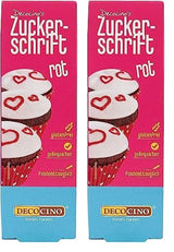 Decocino Lettrage en sucre rouge – Lettrage colorant alimentaire – Tube pratique pour étiqueter le fondant et le glaçage – Décorations de pâtisserie pour gâteaux, gâteaux et cupcakes ! (Paquet de 2)