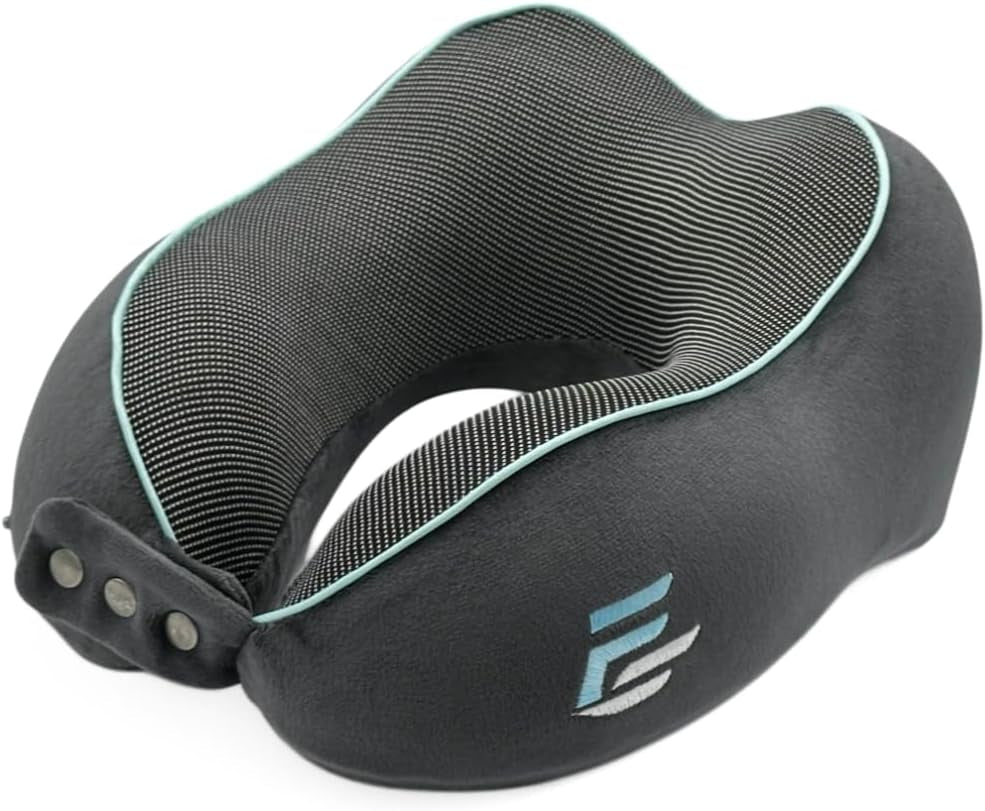 Oreiller cervical d'avion Flagshipper - oreiller cervical pour adulte - oreiller cervical de voiture - oreiller de voyage en mousse à mémoire de forme - lavable avec dos étroit (velours doux et respirant) - réglable, gris Naty Shop Oreillers orthopédiques cervicaux