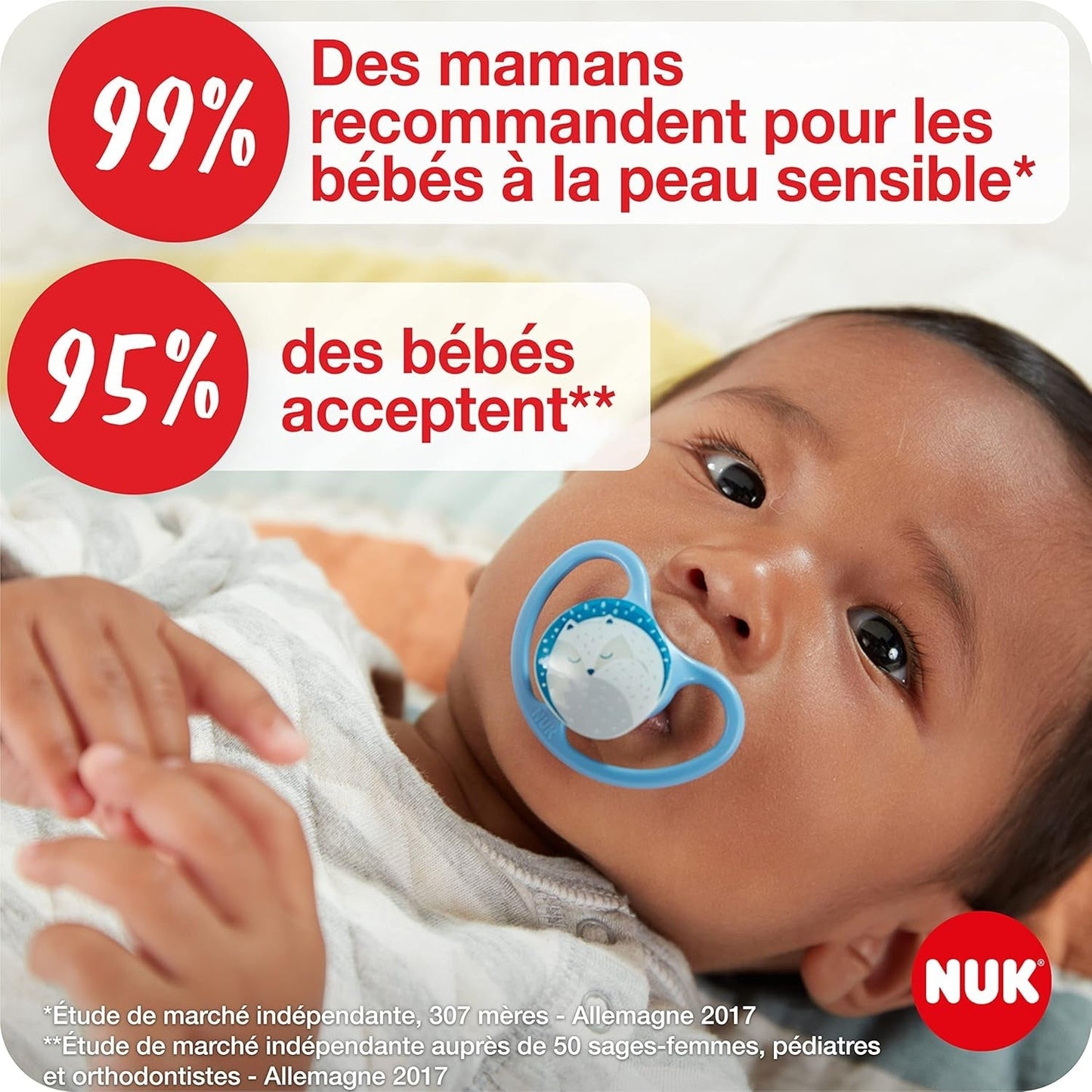 Sucettes NUK Space Night | 6-18 mois | Sucettes avec fentes d'aération extra larges, qui brillent dans le noir | Silicone sans BPA | Renard et coccinelle | Paquet de 2