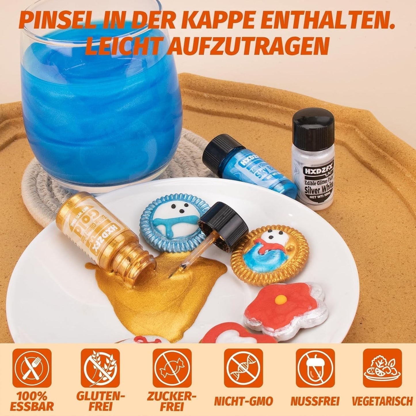 Essbarer Glitzer - 3 Torten Kuchen Deko Essbare, Flüssiges de couleur métallique, Paillettes comestibles pour muffins, cocktails, guimauves - 10 ml Naty Shop