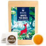 WEETEE Sachets de thé vert, 100 sachets de thé vert, thé vert pur, super antioxydant | Sachets refermables | Préparation chaude ou froide
