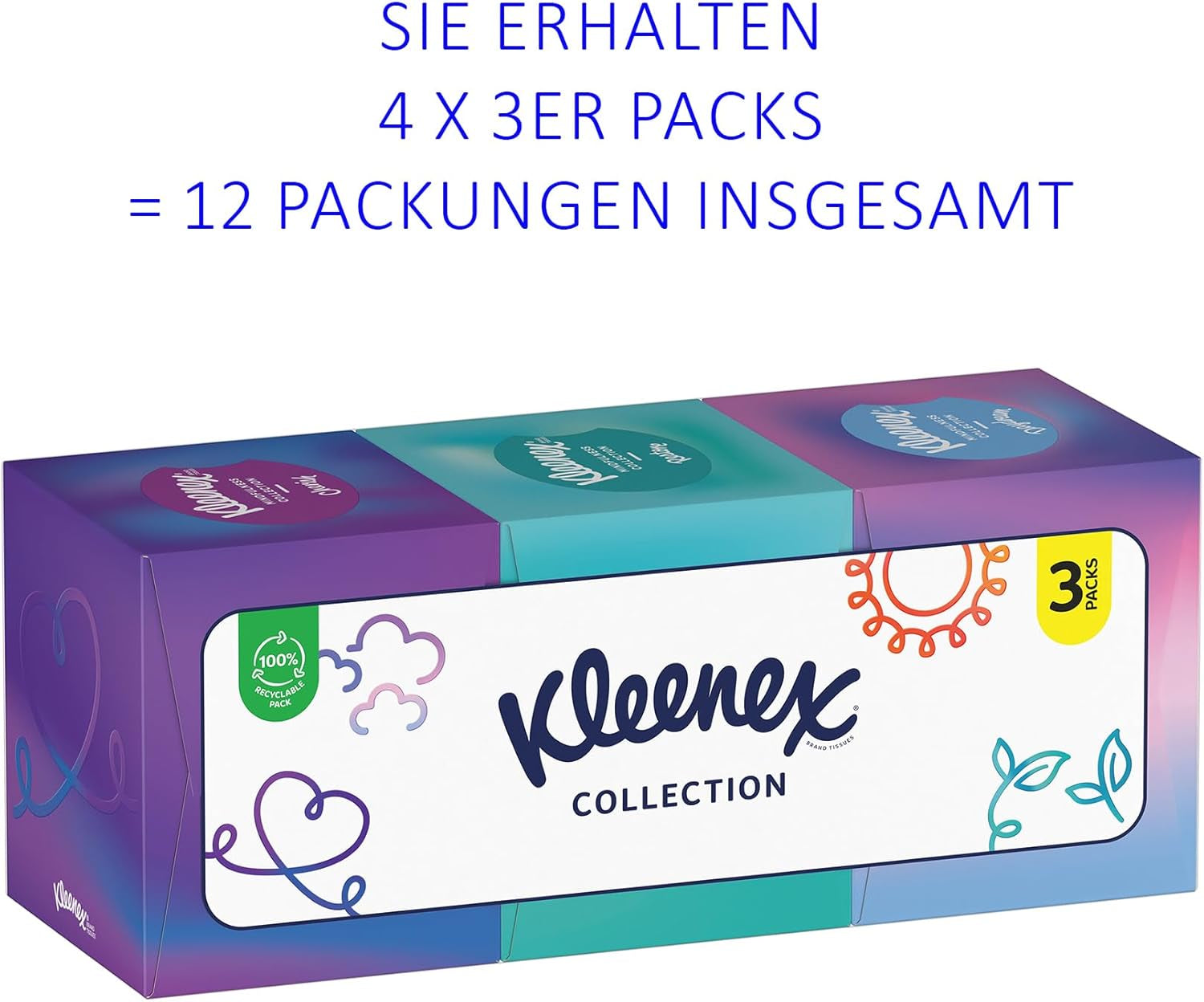 Boîtes à mouchoirs cosmétiques Kleenex, usage quotidien, 3 épaisseurs, cube de collecte, 12 X 48 mouchoirs