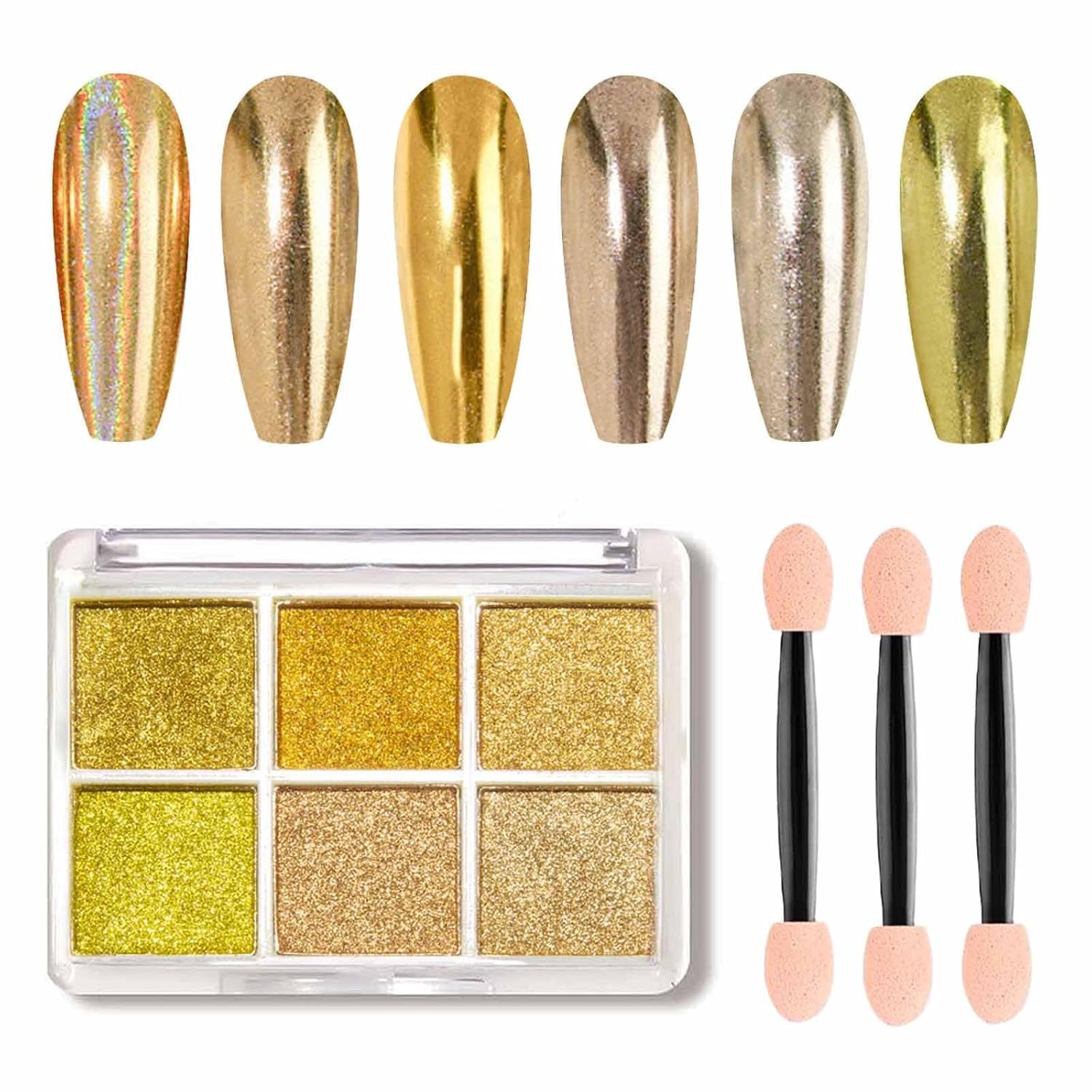 GZMAYUEN Chrome Pulver pour ongles 6 couleurs miroir Chrome poudre à ongles Pigment poudre Nail Art