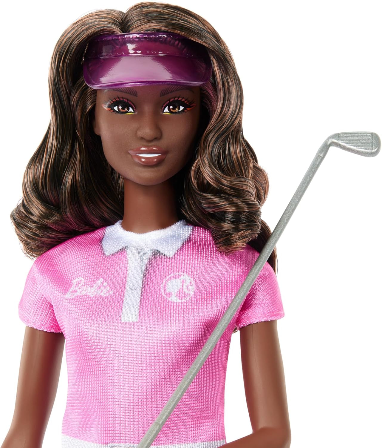 Poupée Barbie Golfeuse Brune en Robe Polo Rose Amovible, Uniforme de Golf, Comprend Casquette et Accessoires de Club de Golf, JCR69