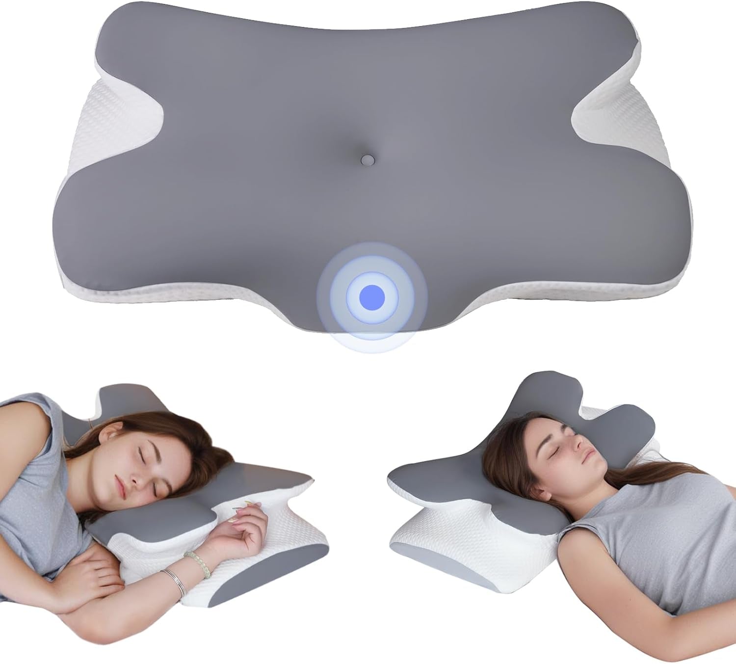 Oreiller orthopédique en mousse à mémoire de forme - Design ergonomique - Forme creuse pour dormir sur le côté, le dos et le ventre - Oreillers orthopédiques cervicaux gris Naty Shop Titre par défaut