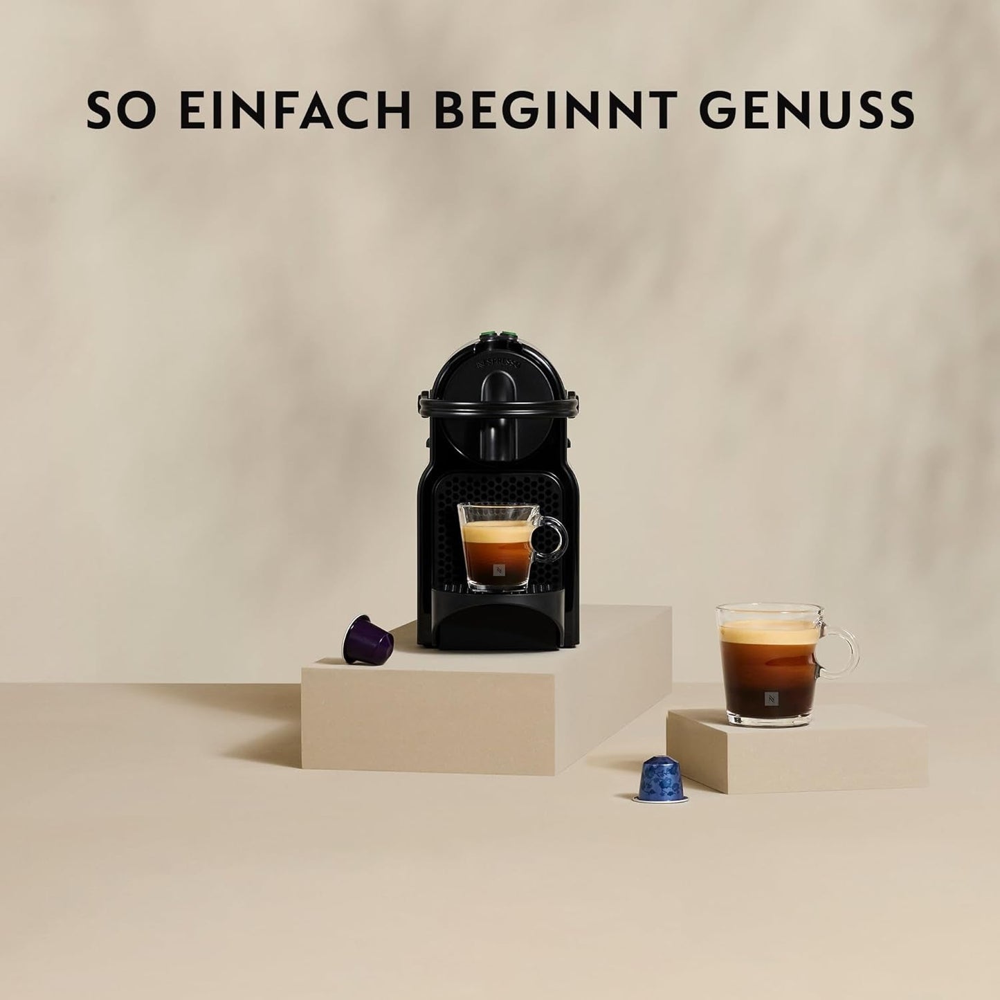 Machine à expresso à capsules Nespresso De'Longhi EN 80.B Inissia, pompe haute pression et fonction d'économie d'énergie, arrêt automatique après 9 minutes, volume de tasse pour expresso et poumon, réservoir d'eau 0,7 l, noir