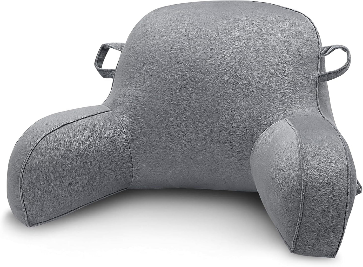 Oreiller de lecture, oreiller de repos au lit pour adultes et enfants, oreiller de dos en velours confortable avec accoudoirs, poches et poignée pour s'asseoir dans le lit, oreiller de dos pour lire, étudier et regarder la télévision