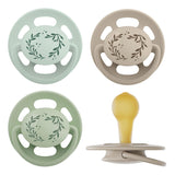 pincement - Vert Cerise | 0-6 mois | Paquet de 4 | Sucette pour bébé, adaptée à l'allaitement et à la dentition. Sucette durable, fabriquée à partir de matières premières naturelles, vert clair/marron